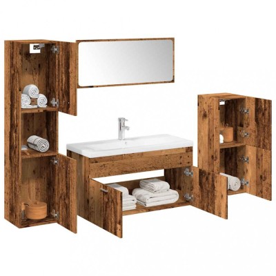 Set mobilier de baie, 5 piese, lemn vechi, lemn prelucrat foto