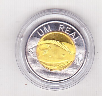 bnk mnd Republica Cabinda 1 real 2009 unc , fauna marina , bimetal foto