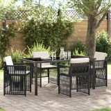 vidaXL Set de dining pentru grădină din 5 piese, cu perne, negru, din poli rattan.