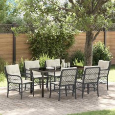 vidaXL Set de masă pentru grădină cu pernă 7 pcs Negru Rattan poli 3380201