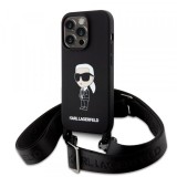 Husa pentru Apple iPhone 15 Pro Max, Karl Lagerfeld, Silicone Crossbody Ikonik Karl, Neagra