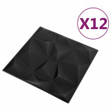 Panouri de perete 3D 12 buc. negru 50x50 cm model diamant 3 m&sup2;