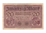 Bancnota Germania 20 mark/marci 20 februarie 1918, circulata, uzata