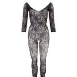 Catsuit-uri - Mandy Mystery Catsuit din Dantela cu Model Floral - Small-Large