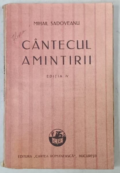 CANTECUL AMINTIRII de MIHAIL SADOVEANU , 1927