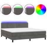 Cumpara ieftin Pat cu arcuri, saltea si LED, gri inchis, 180x200 cm, catifea