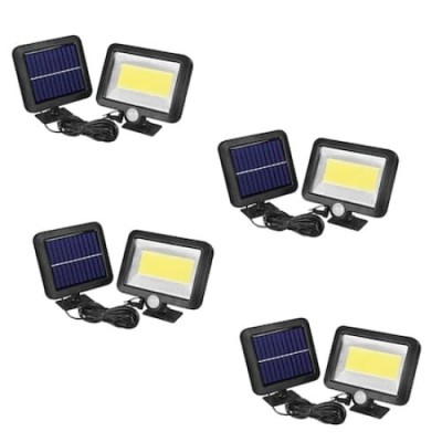 Set 4 lampi cu panou solar separat FOXMAG24, cu telecomanda, 100 LED-uri, senzor de miscare, negru foto