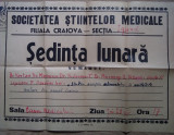 Afiș SOCIETATEA ȘTIINȚELOR MEDICALE FILIALA CRAIOVA - anii 1950