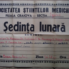 Afiș SOCIETATEA ȘTIINȚELOR MEDICALE FILIALA CRAIOVA - anii 1950