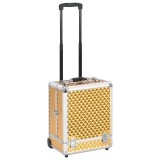 vidaXL Troler Cosmetice Auriu 35x29x45cm Aluminiu | Trusa Machiaj Profesionala cu Roti, 6 Tavite &amp; Incuietoare