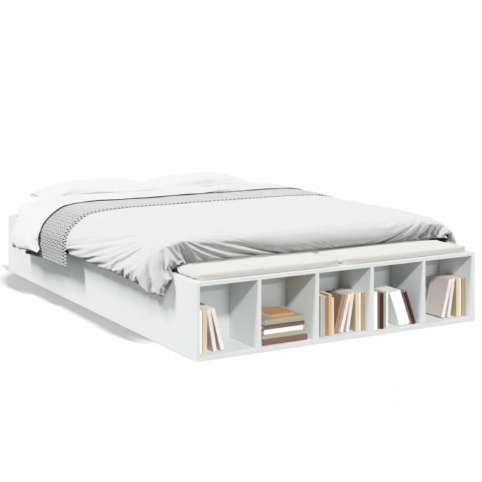 vidaXL Cadru de pat, alb ,135x190 cm, lemn prelucrat