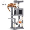 FEANDREA Ansamblu de joaca pentru pisici cu 2 platforme, 1 culcus, hamac si 4 stalpi sisal, 45x35x112 cm, gri Household NewTrend, Oem