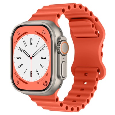 Curea Ocean Loop compatibila Apple Watch, pentru Ultra, Ultra 2, SE, 9/8/7/6/5/4/3/2/1 - 42/44/45/49MM, Silicon Moale, LUVLU&amp;trade;, Portocaliu foto