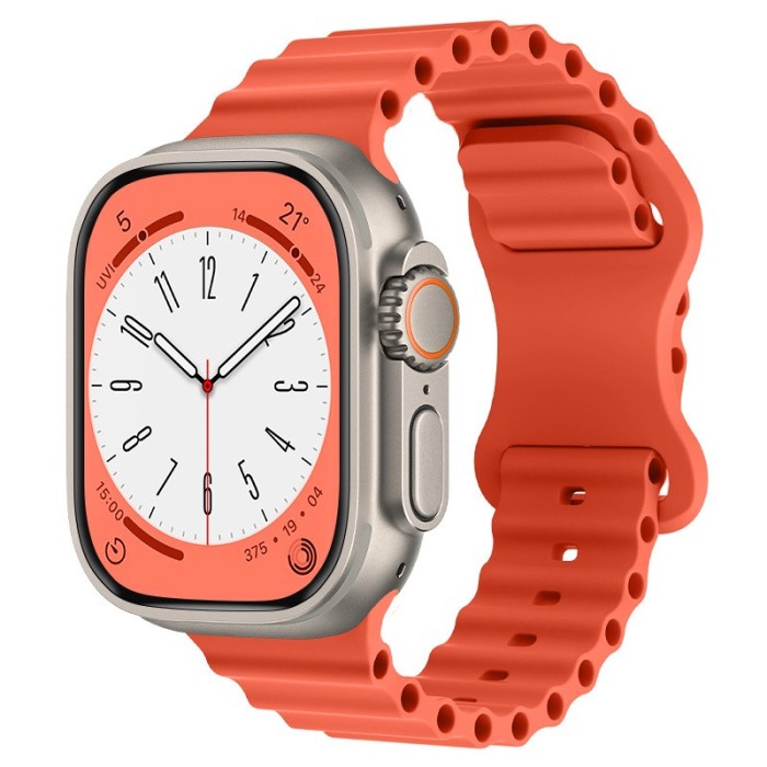 Curea Ocean Loop compatibila Apple Watch, pentru Ultra, Ultra 2, SE, 9/8/7/6/5/4/3/2/1 - 42/44/45/49MM, Silicon Moale, LUVLU&trade;, Portocaliu