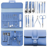 Cumpara ieftin Set Manichiura si Pedichiura 16-in-1 cu plic din piele ecologica, model MANI-CUT BLUE , culoare Albastra, AVEX