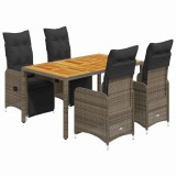 Cumpara ieftin Set bistro de gradina cu perne, 5 piese, gri, poliratan