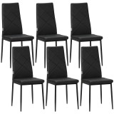 HOMCOM Set 6 Scaune de Sufragerie Tapițate cu Spătar &Icirc;nalt, Tălpi Antiderapante și Picioare din Oțel, 41x50x97 cm, Negru | Aosom Romania