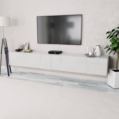 vidaXL Comode TV, 2 buc, PAL, 120x40x34 cm, alb extralucios foto