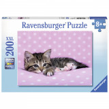 Jucarie Puzzle Ravensburger, Pisicuta pe patura, 200 piese, Multicolor