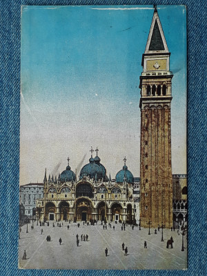 549- Venetia 1923 San Marco Piata , Biserica, Campanile / carte postala, Venezia foto