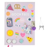 Agenda cu Lacăt, Model Unicorn, Copertă Dură, Lila, A5, 80 File