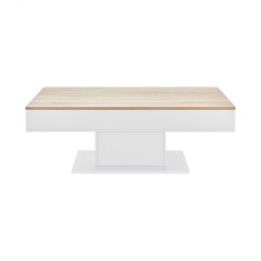 Masa cafea Lunen, blat mobil si doua compartimente depozitare, 40 x 110 x 60 cm, PAL,natur/ alb