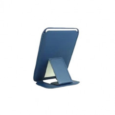 Suport telefon pliabil 2 in 1 Albastru , magnetic , multifunctional , pentru Iphone , port carduri , din piele PU , 85x55x3 mm
