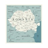 Harta decorativa pentru perete, zone administrative Romania, PVC rezistent la apa, 65x65 cm, montaj fara sipci