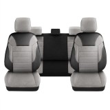 Cumpara ieftin Set Huse Scaune Auto DeluxeBoss, stofa cu piele ecologica, pt bancheta rabatabila fractionata, negru cu bej, 11 bucati