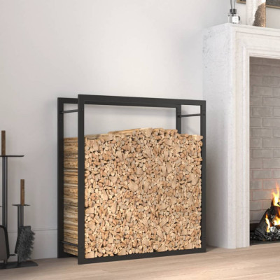 Suport pentru lemne de foc, negru mat, 80x28x86 cm, otel GartenMobel Dekor foto