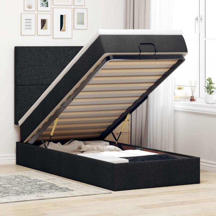 vidaXL Cadru pat otoman cu saltea țesătură neagră 90x200cm 3313894