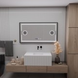 Oglinda LED Senzor MotionGlow Domingo cu functie Dezaburire Termometru Ceas 120x65 cm Lumina Rece/Calda/Neutra Dimabila, Rama Negru Brushed, colectia