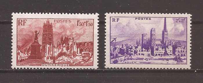 Franta 1945 - Timbre de caritate - Catedrale distruse, 3 serii, 6 poze, MNH