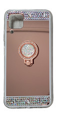Husa silicon oglinda , inel si pietricele Huawei P40 Lite , Roz foto