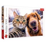 Puzzle cu Pisică și C&acirc;ine, 500 de Piese, Multicolor, CMCLASS