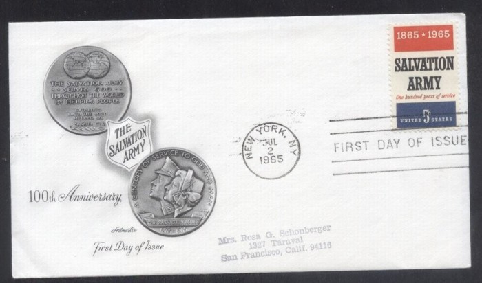 United States 1965 Salvation Army FDC K.625