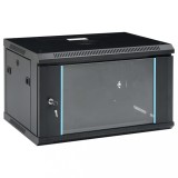 Dulap Server Retea 6U vidaXL 19 inch, Montare pe Perete, 600x450x375mm, IP20, Negru, Otel