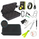 Cumpara ieftin Trusa supravietuire tactica compacta 14 in 1 cutie etansa ABS 18x11x5 cm IP54 negru pentru camping si urgente