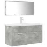 Cumpara ieftin Set mobilier de baie, 3 piese, gri beton, lemn compozit