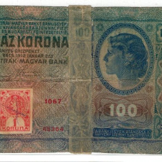 Austro-Ungaria 1912(1919) - 100 korona, timbru Cehoslovacia, uza