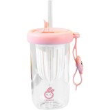 Pahar din silicon, cu capac si pai, pentru copii, Cyrax, anti-cadere, compartiment pentru fructe/ceai/gheata, rezistent la temperaturi inalte, 500ml,