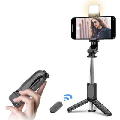 Selfie Stick cu Trepied si Telecomanda, 76cm, Mini - Techsuit (Q11s) - Black foto