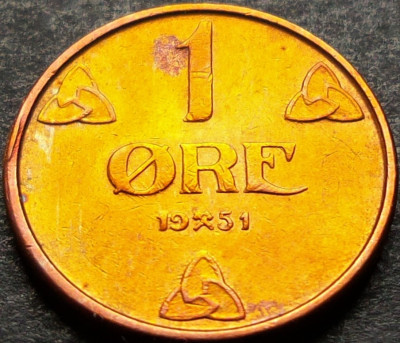 Moneda istorica 1 ORE - NORVEGIA, anul 1951 *cod 403 foto