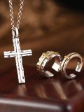 Cumpara ieftin Set Bijuterii din Argint 925 , zFaith Style, , Pandantiv Cruce E i Inele Reglabile Bicolore