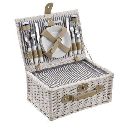 [casa.pro]&amp;reg; Cos picnic 4 persoane, 40 x 28 x 19 cm, rachita/poliuretan-imitatie piele/textil, alb HausGarden Leisure foto
