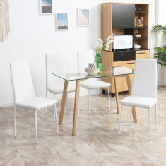 HOMCOM Set de 4 scaune de sufragerie cu spatar inalt, moderne din piele artificiala si otel, 41x50x97cm, alb