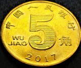 Moneda 5 WU JIAO - CHINA, anul 2017 * cod 1261 B = A.UNC, Asia