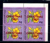 Guyana 1982 - Craciun, supr. pe 2c flori, bloc de 4 neuzat