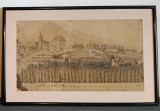Litografie Castelul Rh&eacute;dey S&acirc;ngeorgiu de Pădure anul 1830 unicat dimensiuni 30/60cm