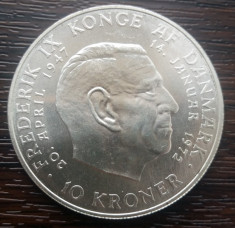 (A799) MONEDA DIN ARGINT DANEMARCA - 10 KRONER 1972, SUCCESOAREA LA TRON foto